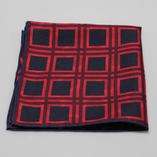 Seaward Stearn NWOT 100 Silk Pocket Square In Blue Red Geometric Print