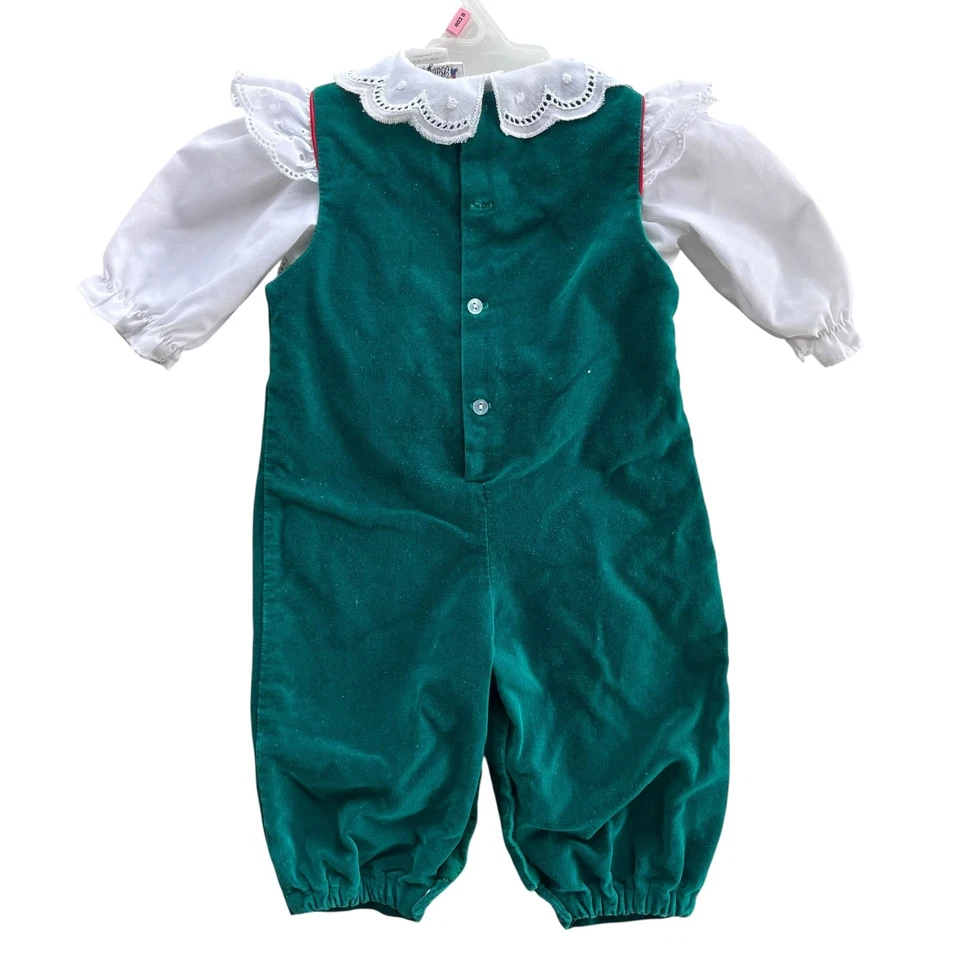 Conjunto Jersey Vintage Baby Togs Infantil 3-6 Meses Terciopelo Verde Navidad Vacaciones Foto 2 de 4