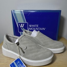 White Mountain Doubly Light Gray Perforated Platform Slip On Sneakers W33002 6M