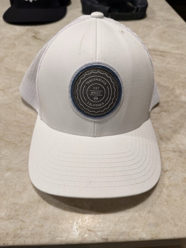TravisMathew Men's White Blue Gray mesh back trucker hat