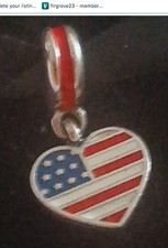 Sterling Silver American Flag USA Heart Dangle Bead for European Charm Bracelet