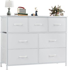 7 Drawer Dresser Fabric Storage Tower w/ Wood Top Metal Frame White