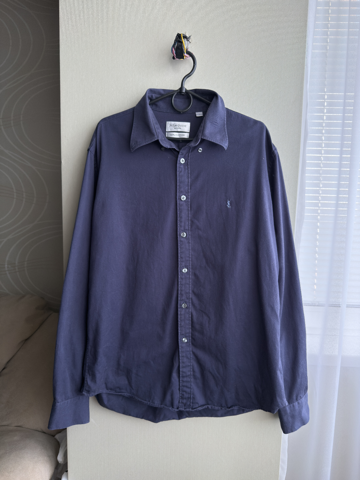 SAINT LAURENT Camicia pesante YSL cotone blu navy camicia YSL