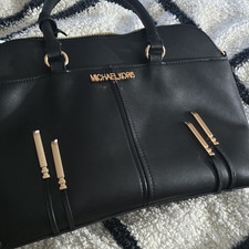 Michael Kors Black Satchel Top Handle Bag with Gold Hardware  Bag Charm