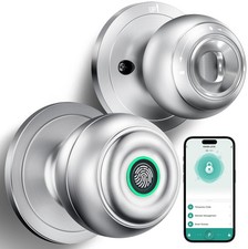 Smart Door Knob with Lock, Keyless Entry Fingerprint Door Lock, Silver