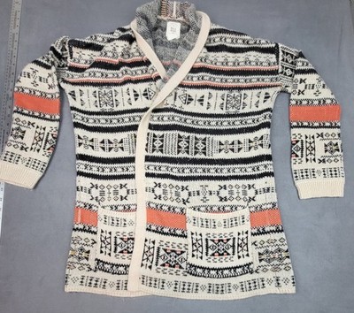 Billabong Aztec Trek Cardigan Womens Large Gray Orange Juniors Midweight Soft