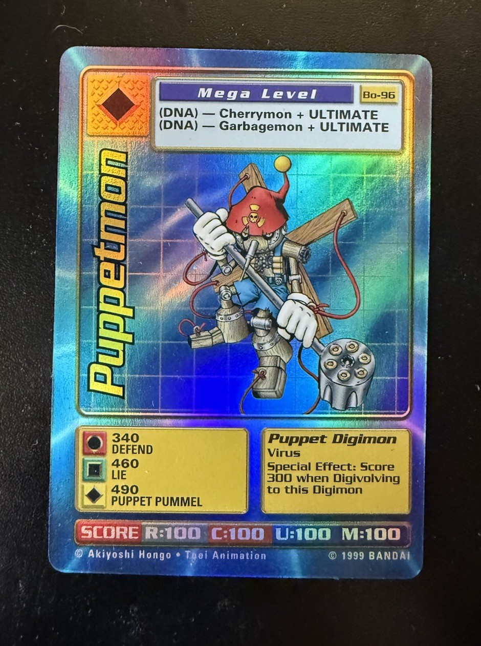 Puppetmon Card Bo-96 Mega Level Digimon Holo Foil, Bandai 1999 Vintage LP