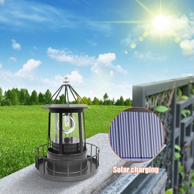 LED Solar Waterproof Powered Lighthouse 360 Degree Rotating Lighthouse Lamp