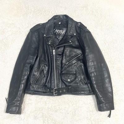 L.A. ROXX Leather Double Riders Jacket Black Size L Rare & Authentic (cowhide)