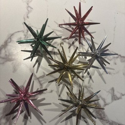 SET OF 6 VTG 60s MCM Starburst Atomic XMAS Modern Star ornaments MINI SPUTNIK