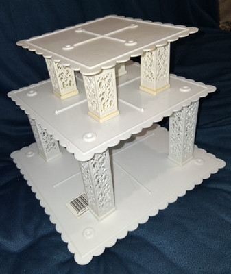Vintage Wilton 3 Tier Square Cake Stand Filigree Column Wedding Display Feet