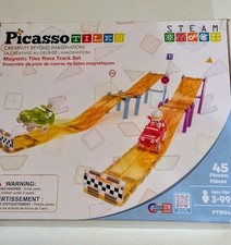 2 RACE CAR PICASSO-MAGNETIC TILES RACE TRACK 45 Pc 2 CARS MONTESSORI EASTER 3+ N