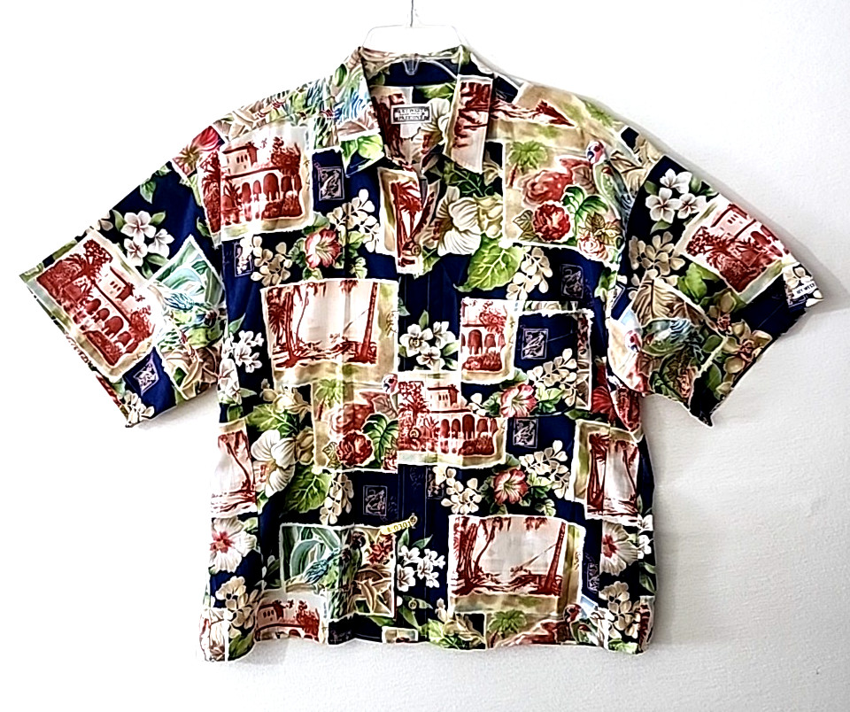 Key West Hand Print Fashions Mens XL Floral Tropical Shirt Vintage