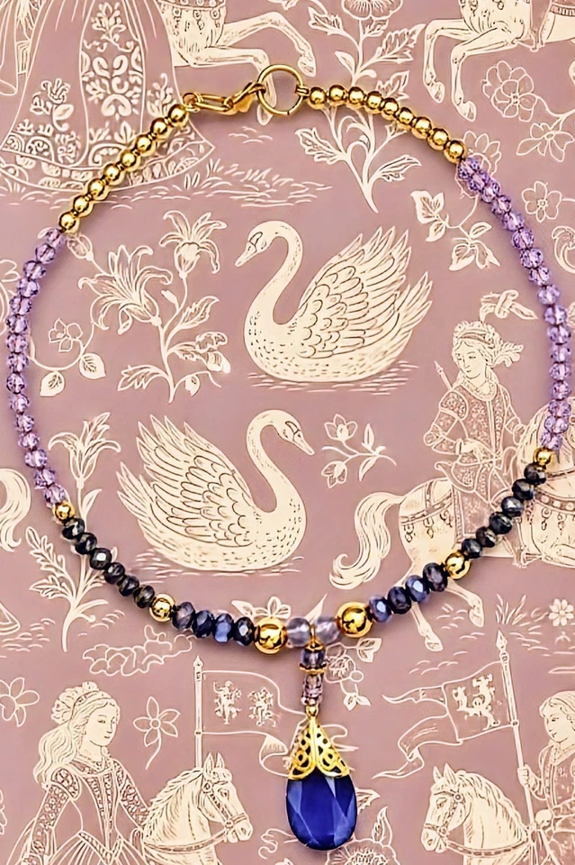 Collar/gargantilla colgante de relleno de cristal de Swarovski púrpura y vidrio lavanda