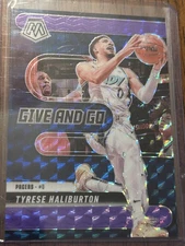 2024-25 Panini Mosaic #10 Tyrese Haliburton Give & Go Purple Fluorescent #44/175