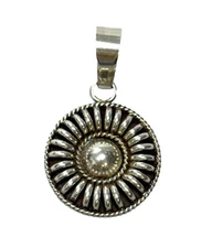 Native American Sterling Silver Tom Charley Round Ribbed Pendant