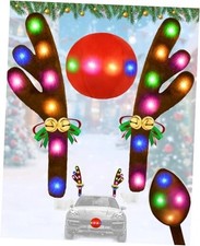 Christmas Reindeer Antlers Car Decoration Kit, LED Lights Nose Multicolor