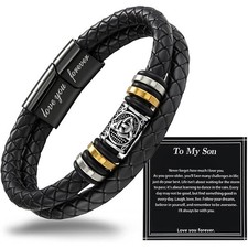 Love You Forever Son Bracelet From Mom Dad Braided Leather Wristband Jewelry Gif