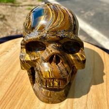 Talla realista de calavera de ojo de tigre de 4,4 lb, piedra preciosa curativa y coleccionable