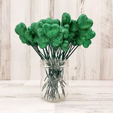 28 St Patricks Day Green Glitter Shamrock Picks Floral Centerpiece Wreath Craft