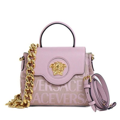 VERSACE La Medusa Small Handbag Shoulder Bag All Over Jacquard Leather Pink