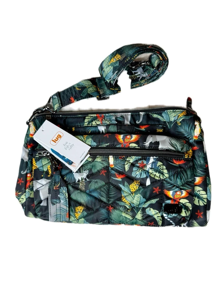 Bolso Bandolera Lug Stretch Vida Silvestre Negro Selva Estampado de Loro Cartera Acolchada Nuevo con Etiquetas Foto 2 de 4