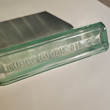Three In One Oil Co. Embossed Light Green Glass Vintage Collectible Bottle