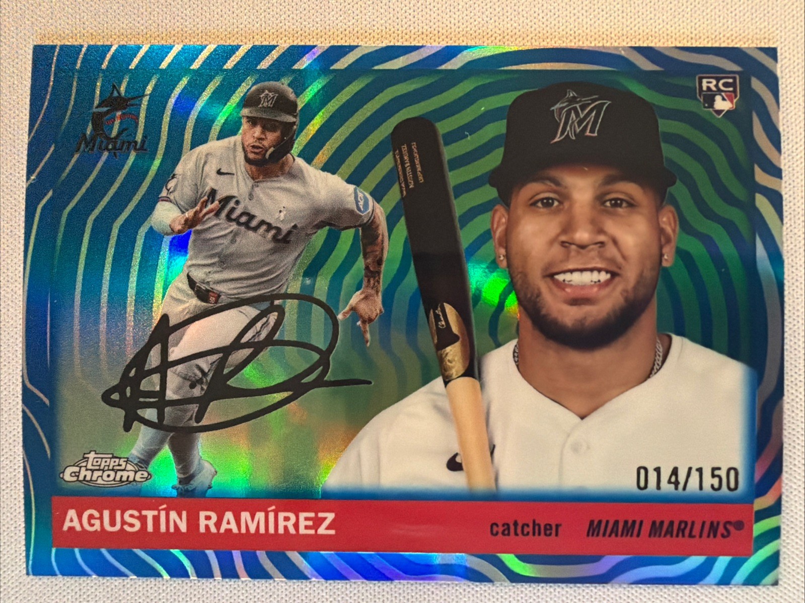 2025 Topps Chrome Platinum Agustin Ramirez   Blue Vibrations Refractor 14/150 RC