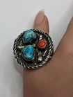 Huge Old Pawn?  Vintage Navajo Sterling Silver Turquoise Men's Ladies Ring Sz 11