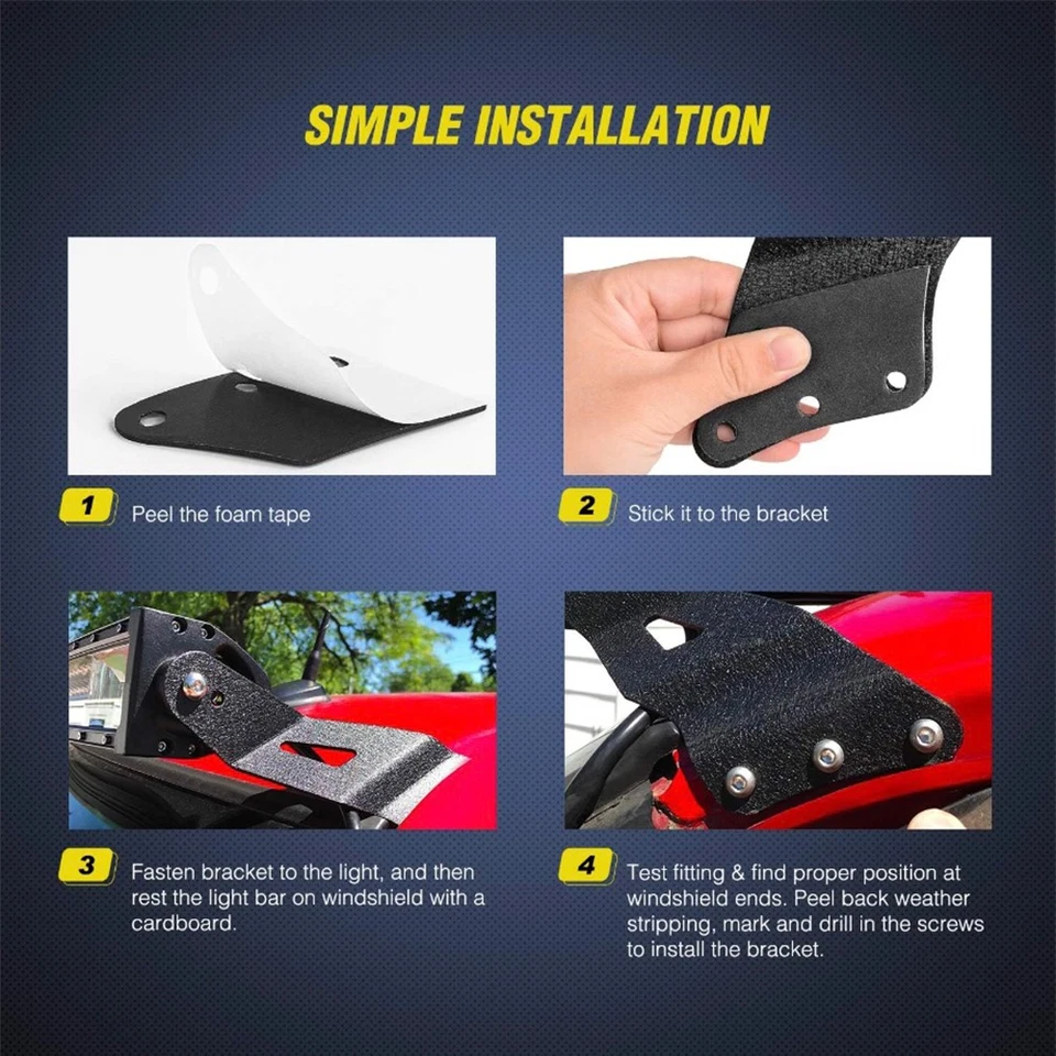 Roof 52" Curved LED Light Bar Bracket Wire Kit For Chevy Silverado 1500/2500 HD - Image 2 of 4