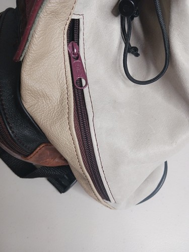 genuine leather backpack women Vtg Patchwork Muti Colors 5 Zipper Components... - Picture 12 of 18