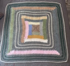 Granny Square Afghan Lap Blanket Throw Hand Made Crochet Multicolor 40 x 40