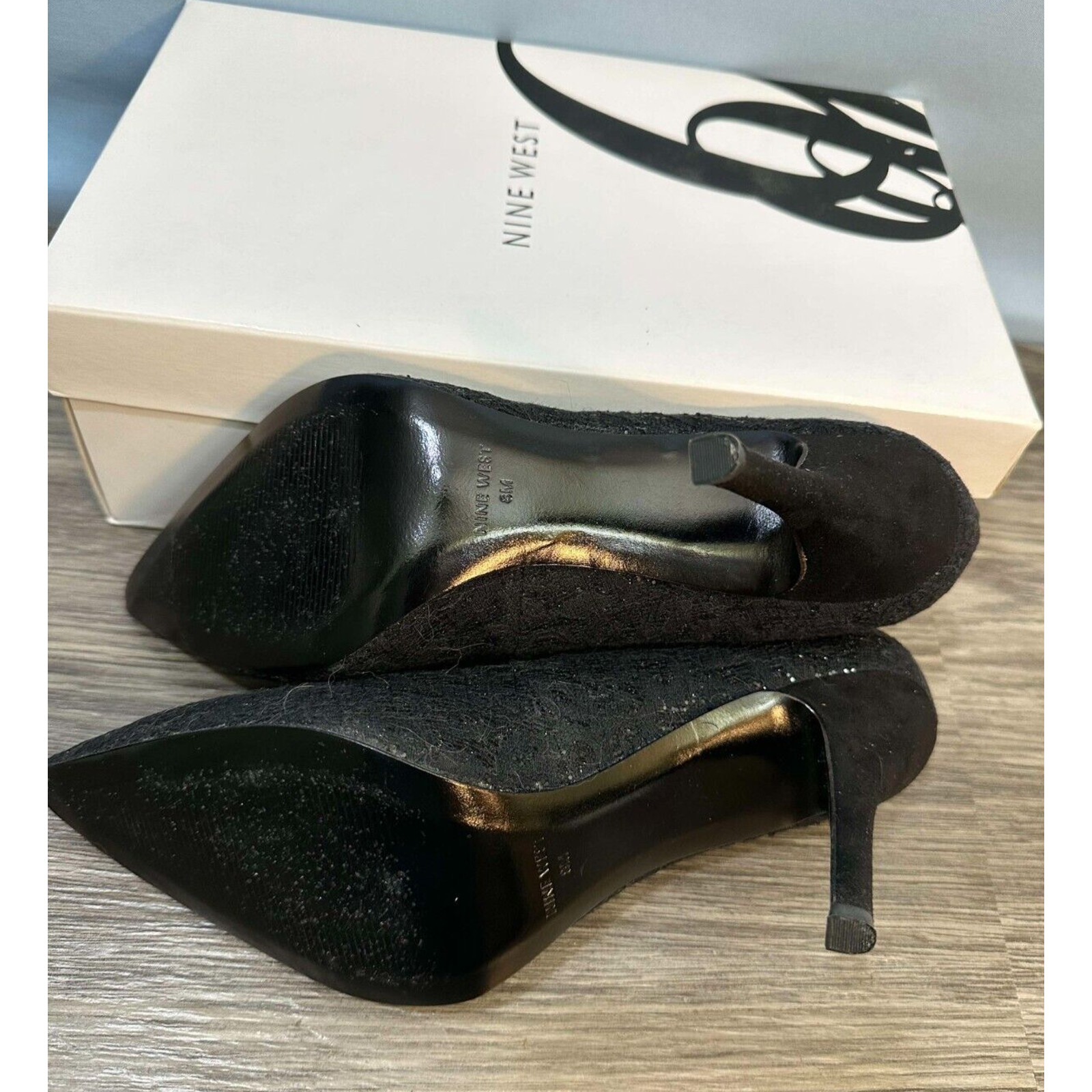 Nine West Womens Size 8M Black Dress Heels Lace Sequin Detail