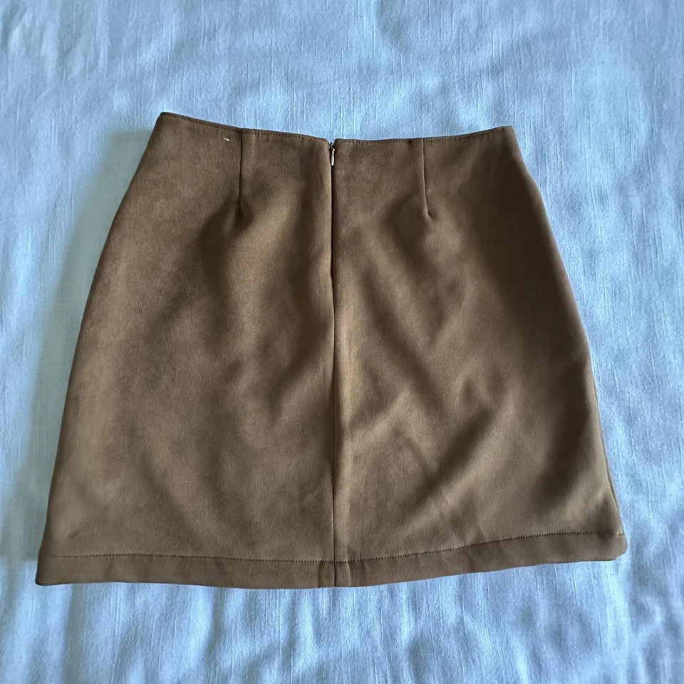 Falda Maurices Mujer 10 Marrón Imitación Gamuza Mini Frontal Parche Bolsillos Cremallera Preppy Foto 2 de 4