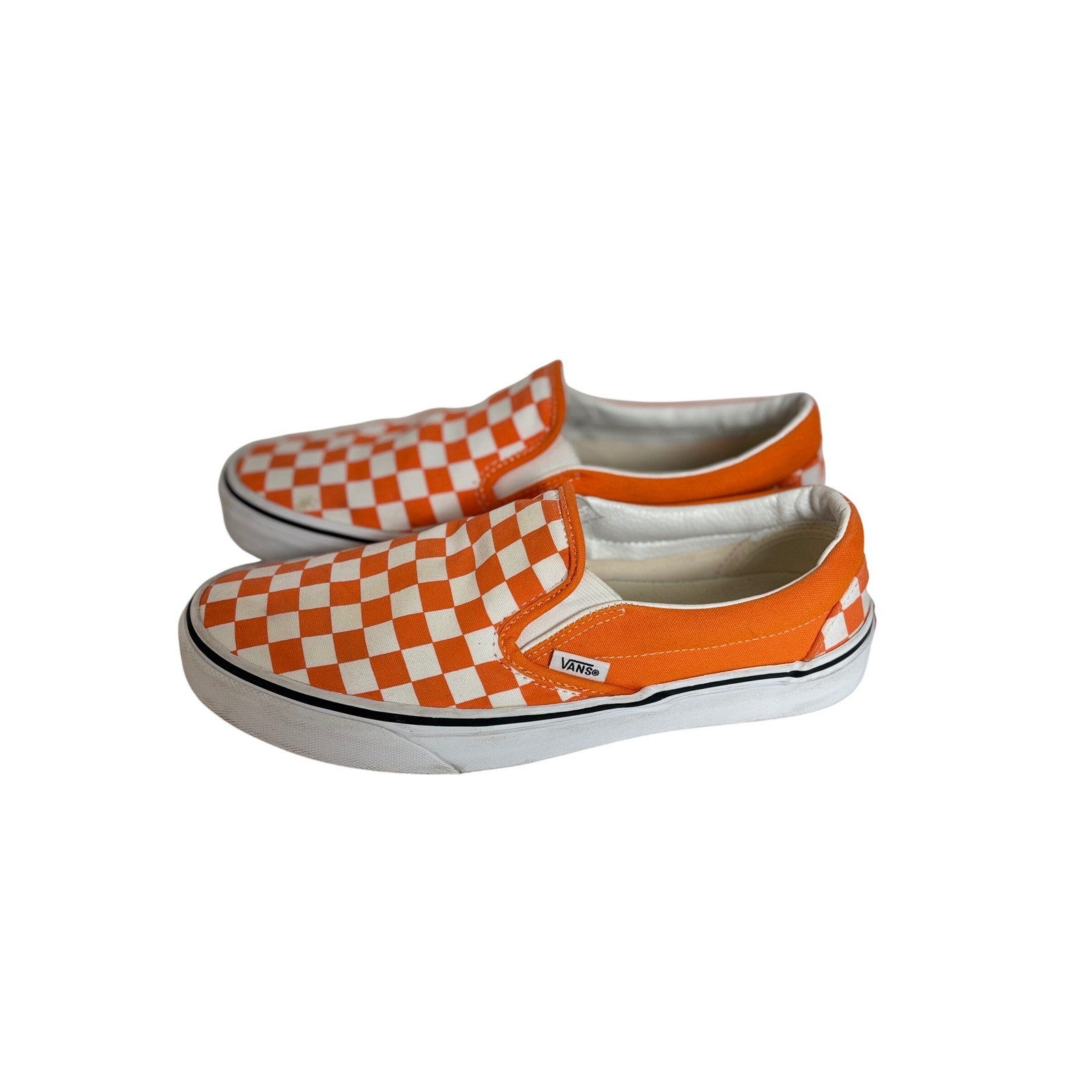 Vans Classic Slip-On Orange White Checkerboard Canvas Sneakers Mens 7.5 Womens 9 thumbnail 4