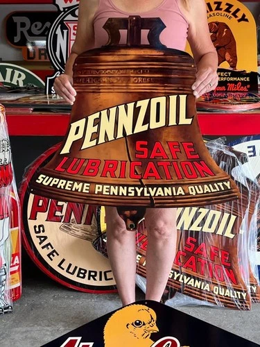 Vintage Old Style Sign Pennzoil Bell Oil NOT Porcelain Made in USA 30x30
