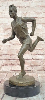 Art Deco Bronze Male Runner Athletic Sculpture on Marble Base