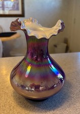 Plum Opalescent Irredescent Glass Vase from Fenton  s high-end Museum Collection