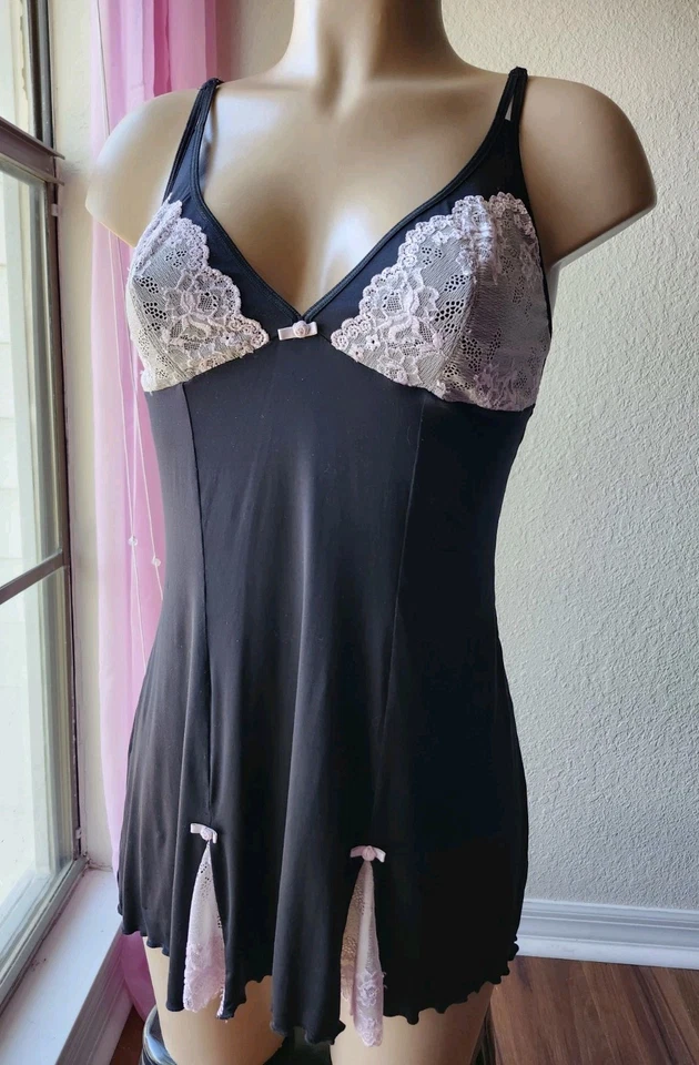 Jezabel Sexy Negro Chemise con Encaje Rosa Talla Mediana  Foto 4 de 4