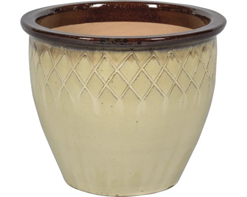 Pflanztopf FloraSelf Lucca Zickzack Keramik Glasiert Ø 31 Cm H 27 Cm Braun Creme-image