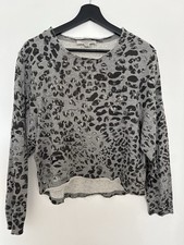 AllSaints Gray Leopard Print Cropped Sweatshirt Long Sleeve Pullover Small