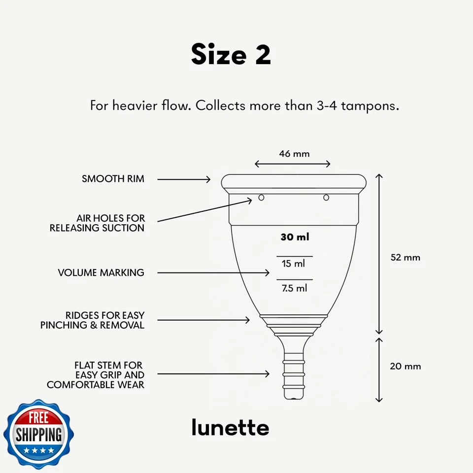 Copa Período Luneta - Copa Menstrual con 12h Comodidad Sin Fugas - Suave 100% Med Foto 2 de 4