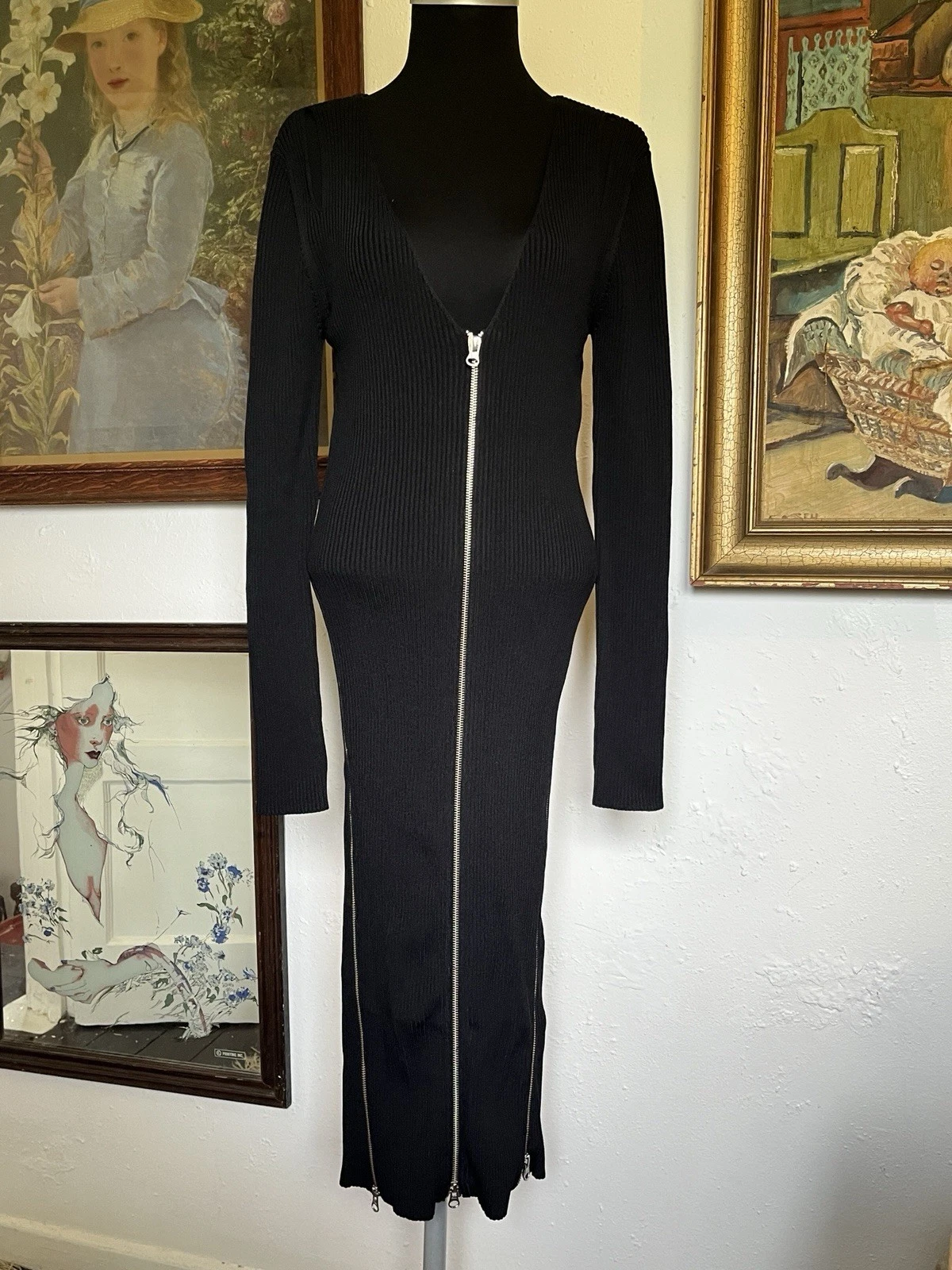 Abito MCQ Alexander McQueen con zip davanti e lati Medium UK 12 14 nuovo con etichette