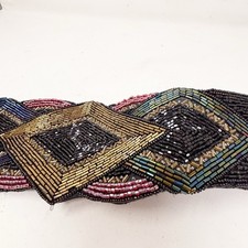 Vtg 1980s MAGID Black Beaded Belt V Front Cincher Waist Hook  Loop Closure 35  