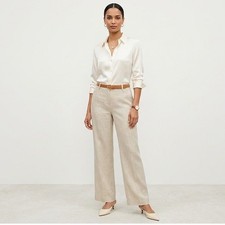 Talbots Windsor Wide Leg Linen Pants 4 Beige Neutral Quiet Luxury Trousers