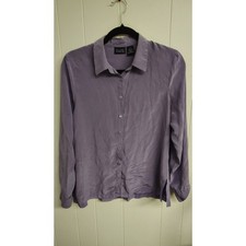 Hillard & Hanson Silk Long Sleeve Button-Up Blouse Medium Lavender Grey