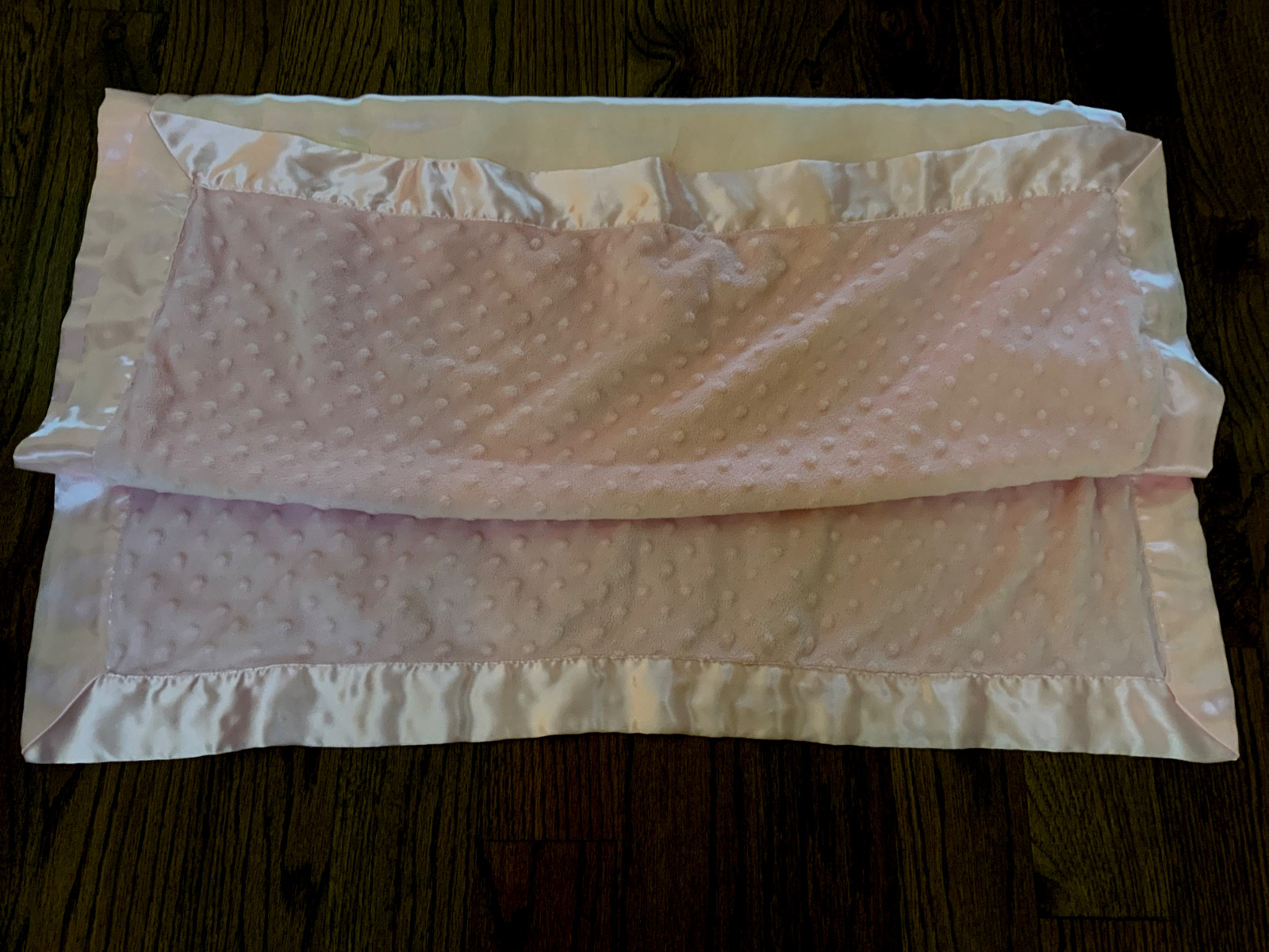 Soft pink crib blanket lovey Katie Little Kidsline Satin Trim Bumps Velour 40x30