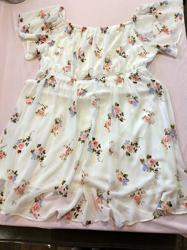 Torrid Plus Size 24 Off Shoulder Floral Chiffon Fit & Flare Dress Lined