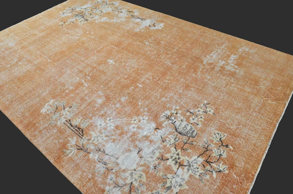 Vintage Turkish Oushak Rug, Orange 7x10 ft, Handmade Wool, Bohemian Anatolian - Image 3 of 4