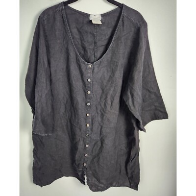 Soft Surroundings Women's Sz. 1X 100% Linen Button Up Black Shirt